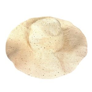 Elegant Floppy Tan Sun Hat with Gold Sequins One Size EUC Beach Vacation Resort